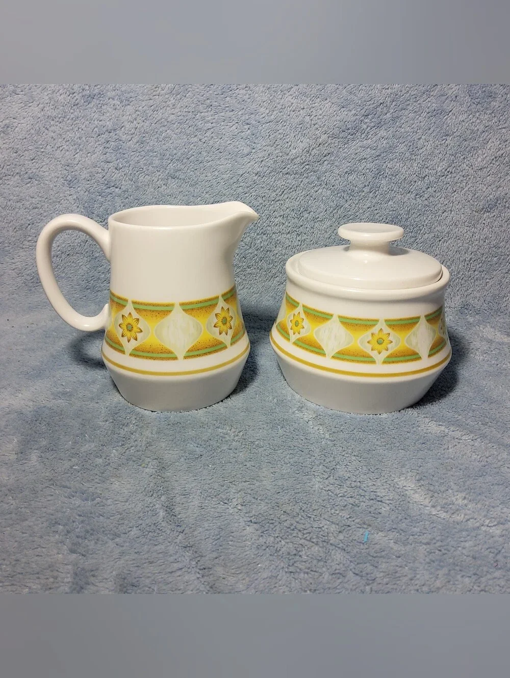 Vintage 1970's Noritake Progression Sunglow 9042 China Sugar & Creamer Dish Set